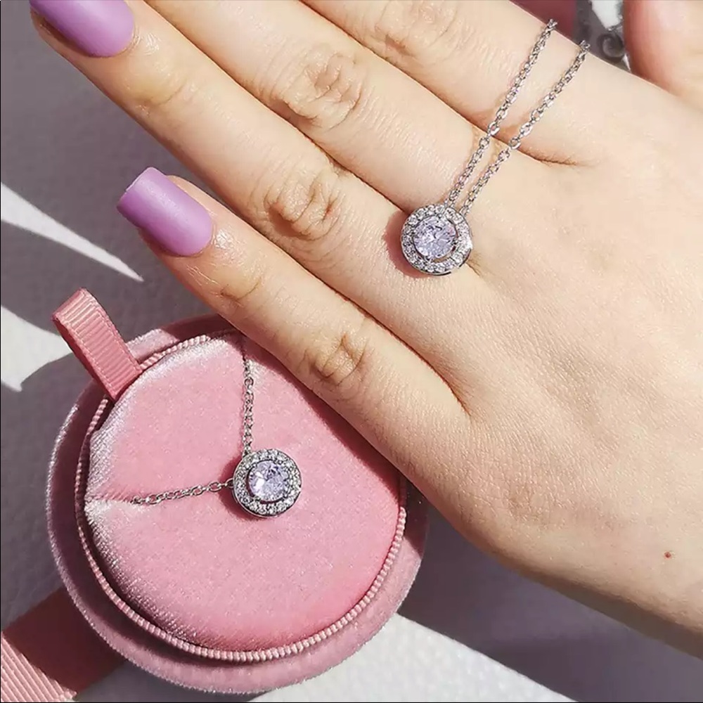 New Women’s 925 Silver Beautiful Round Diamond Lovepromise Necklace - Picture 4 of 6